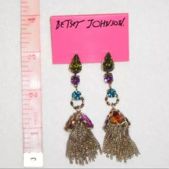 Betsey Johnson Crystal Tassel Drop Earrings - Picture 5 of 5